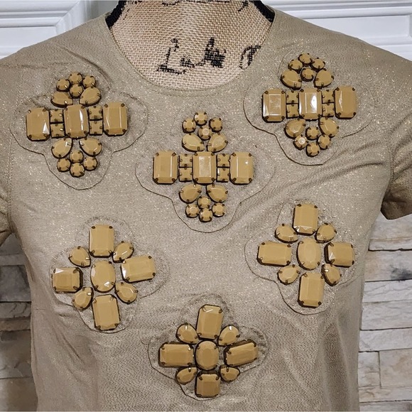 Karta metallic gold beaded front 50s 60s style cocktail party mini dress size Xs - Picture 7 of 10